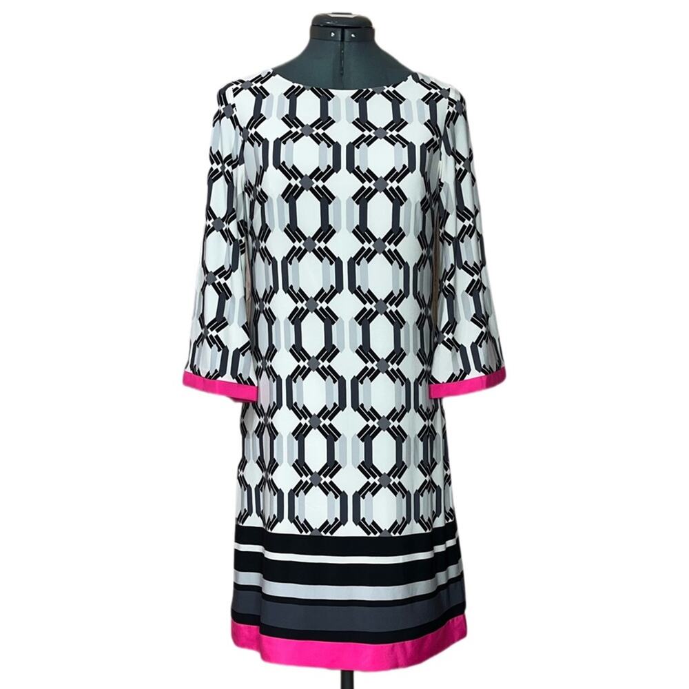 Eliza J Geometric Mixed Print Shift Dress Women Size 6 3/4 sleeve cocktail dress